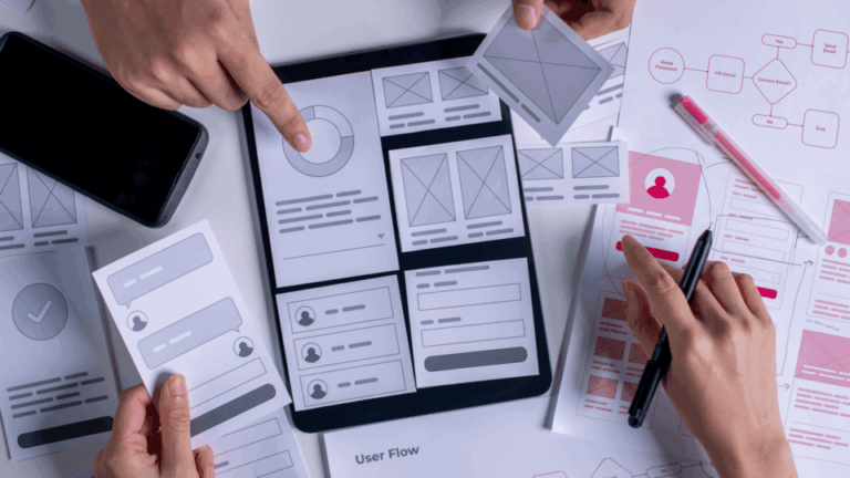Immagine che rappresenta delle persone che svolgono dei test su mockup per uno studio di UX e UI