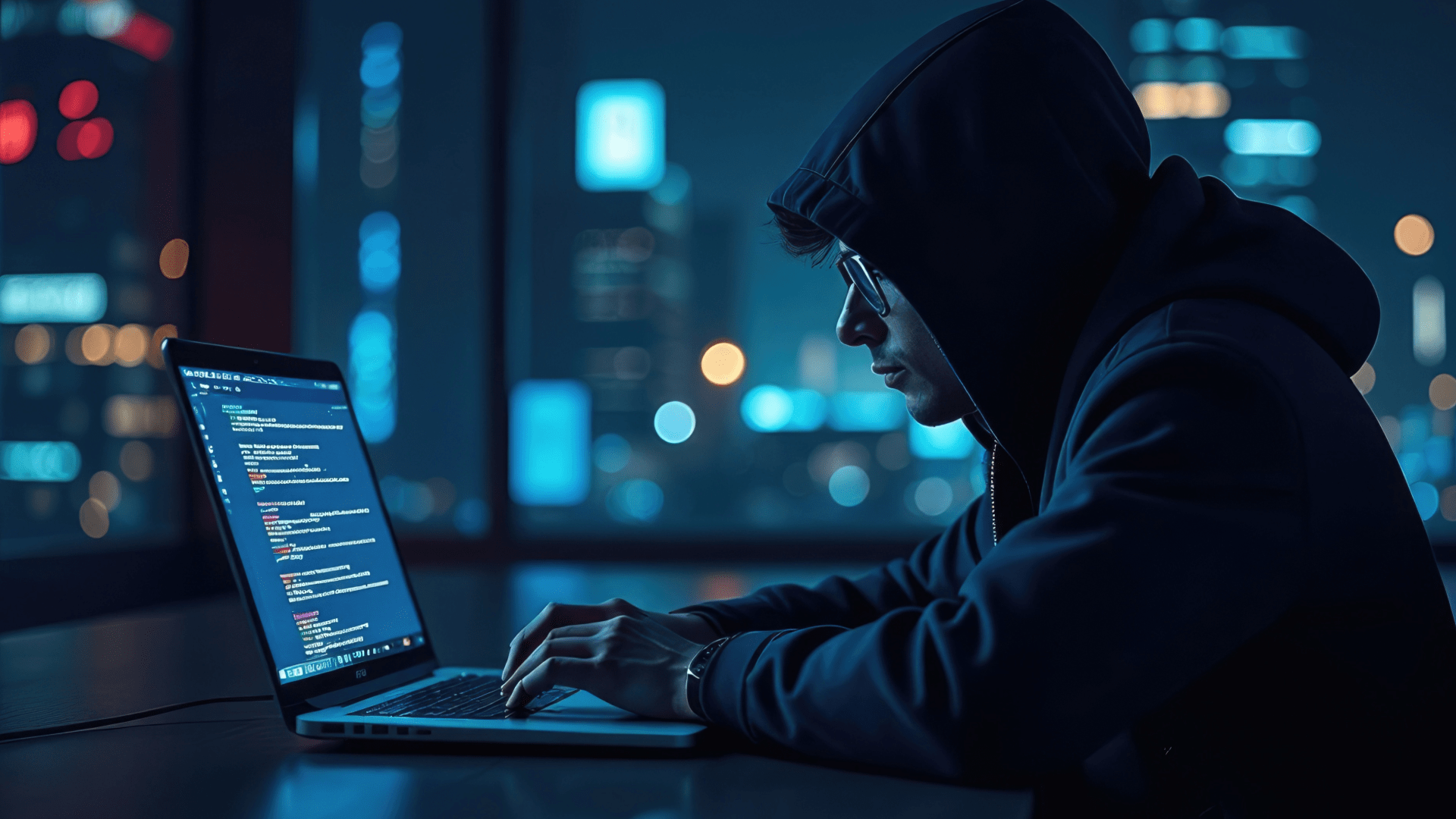 Hacker che guarda un pc